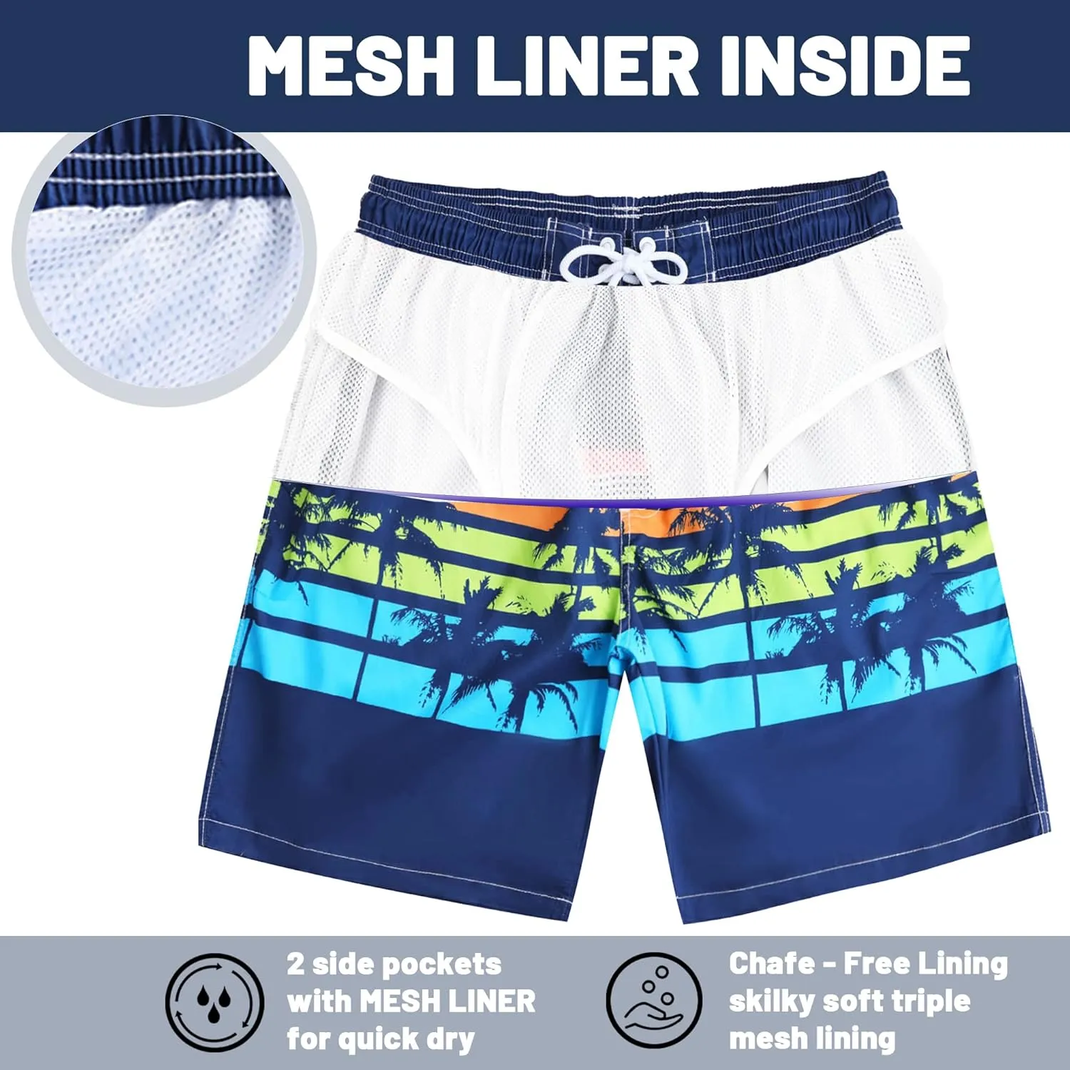KAILUA SURF Mens Swim Trunks Long, Quick Dry Boardshorts, 9 Inches Inseam Bathing Suits with Mesh Lining