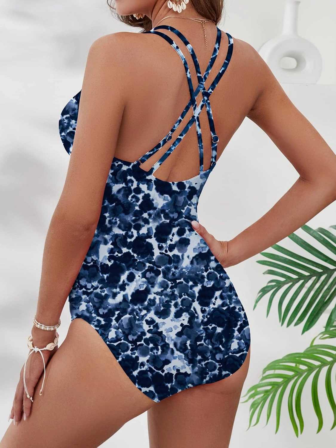 KI LAPHEE One Piece Swimsuits for Women Tummy Control Bathing Suits Sexy Criss Cross Back Swimwear-01-Navy-S