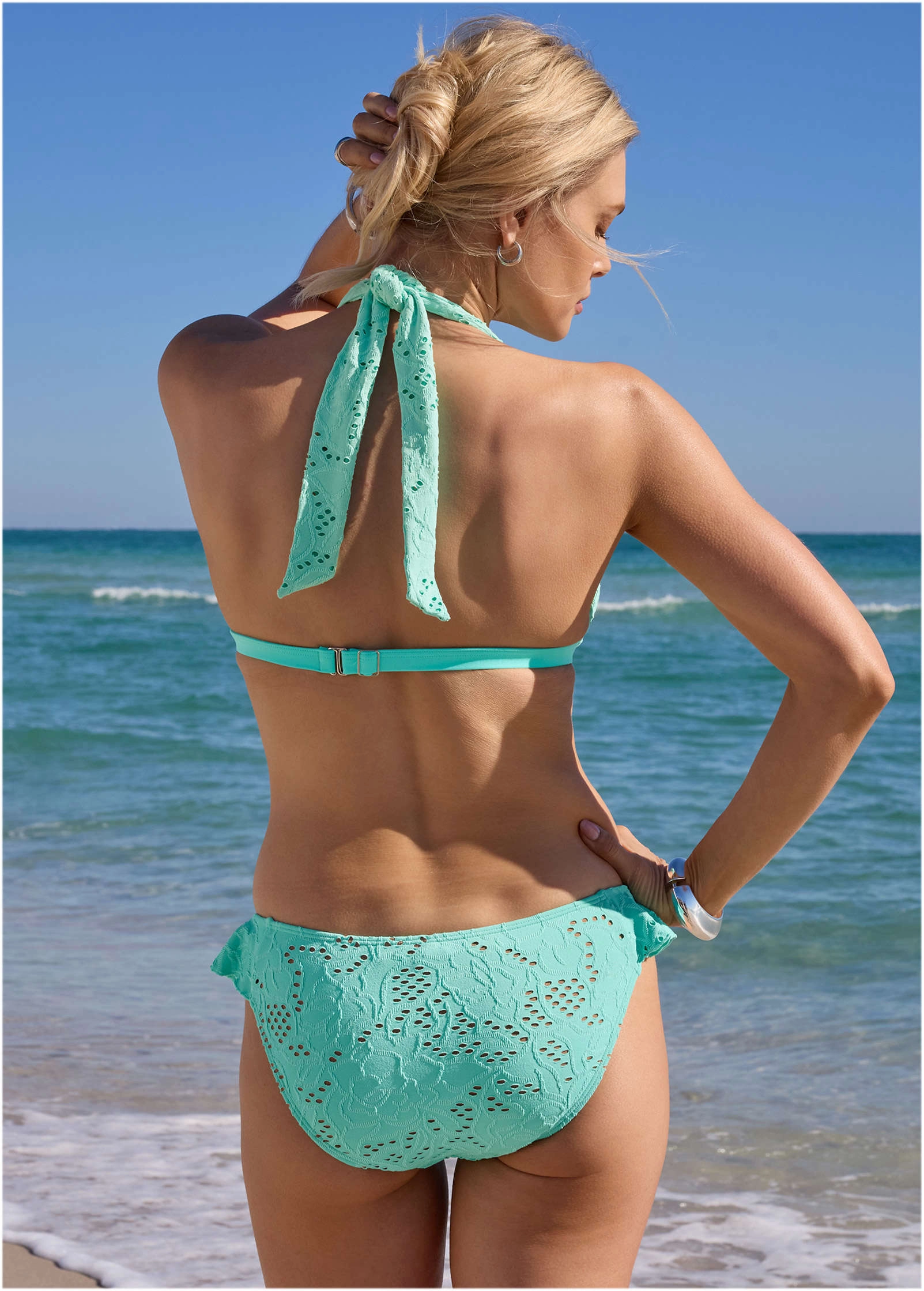 Lace Goddess Push-Up Halter Top - Light Teal