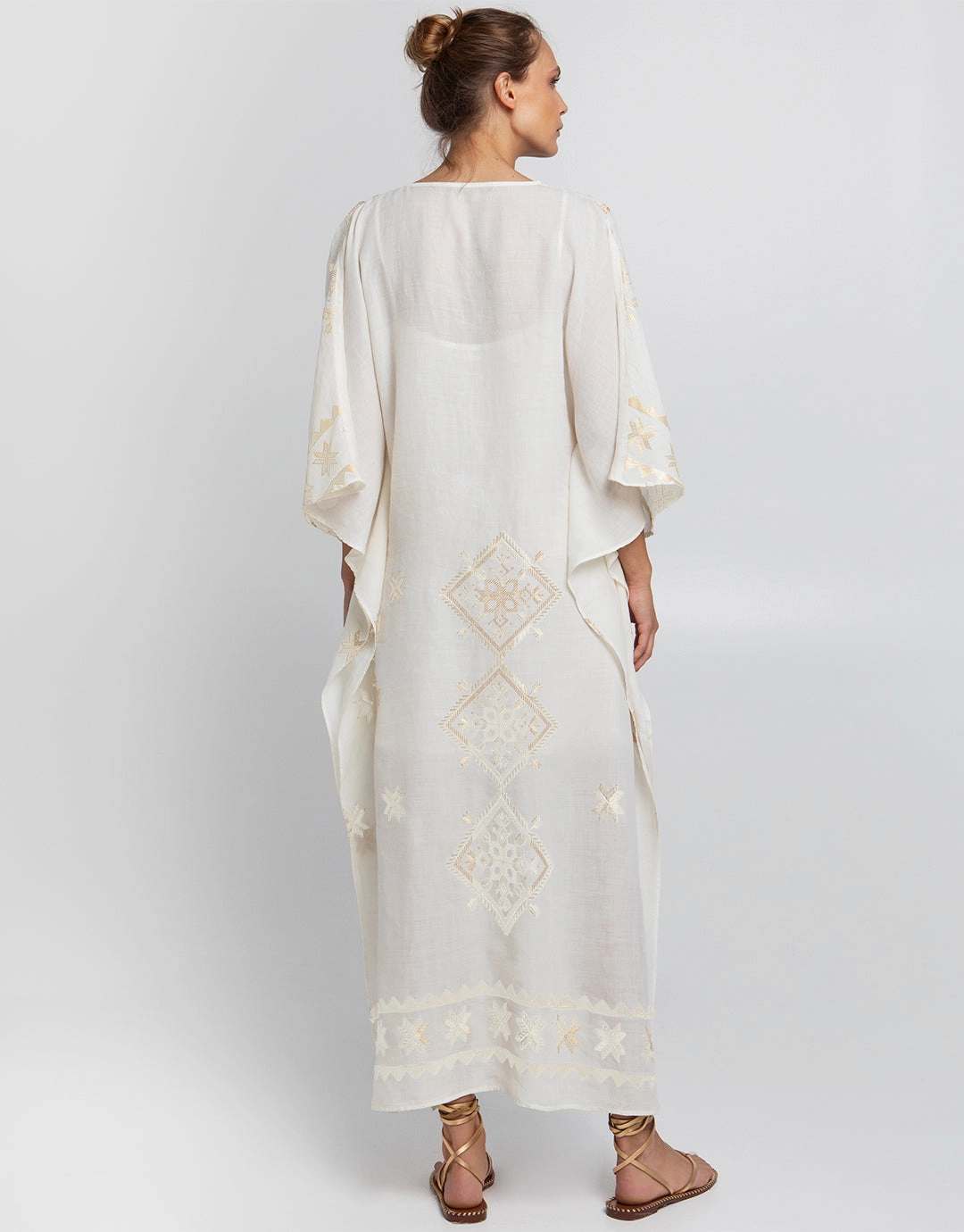 Lefkada Kimono Sleeve Maxi Kaftan - Natural and Champagne