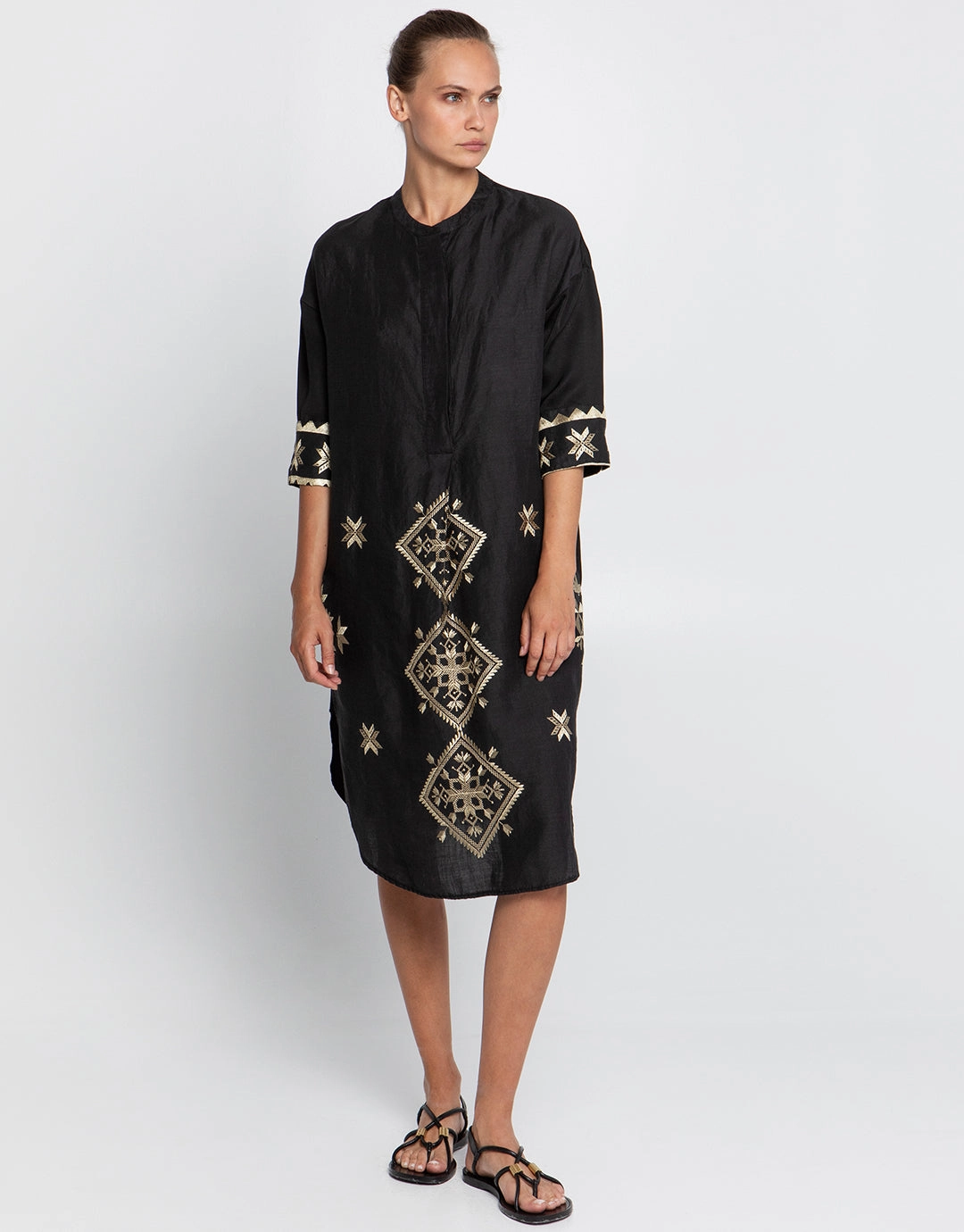 Lefkada Midi Shirt Dress - Black and Gold