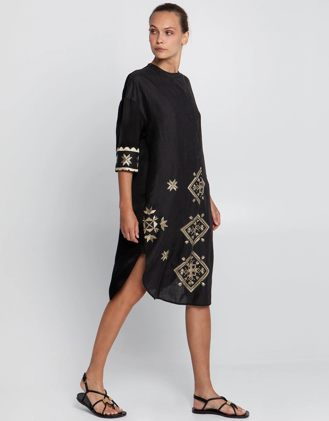 Lefkada Midi Shirt Dress - Black and Gold