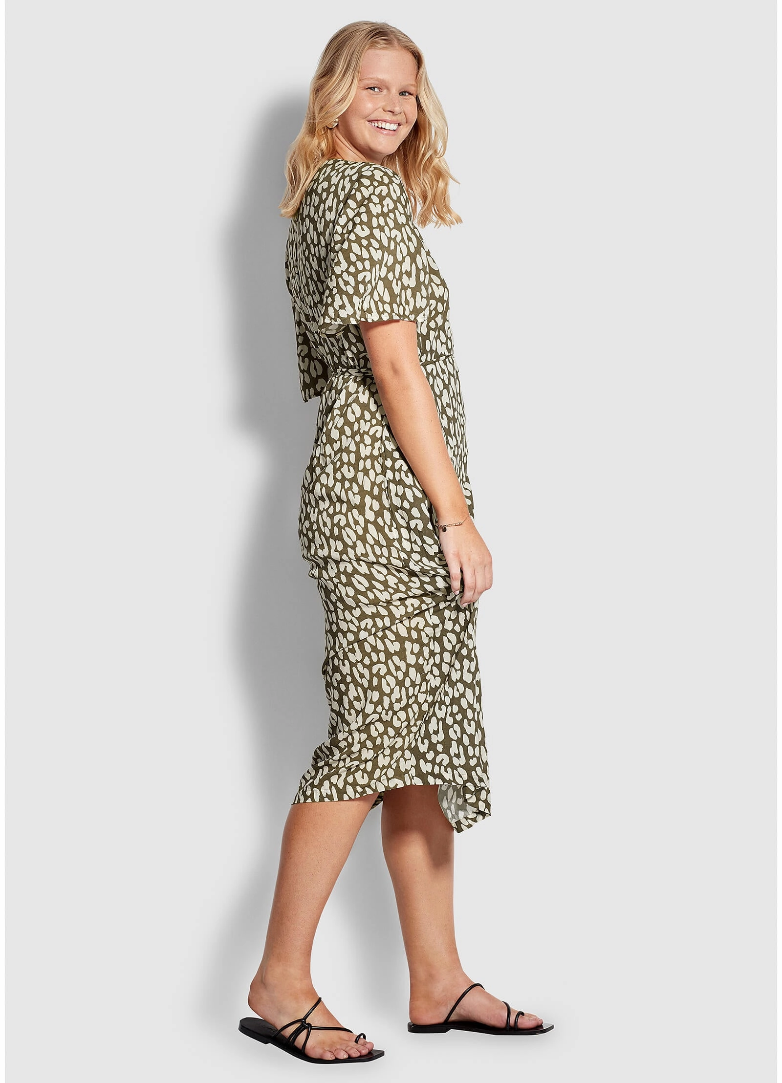 Leopard Wrap Maxi Dress - Khaki