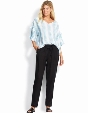 Linen Drawcord Trousers - Black