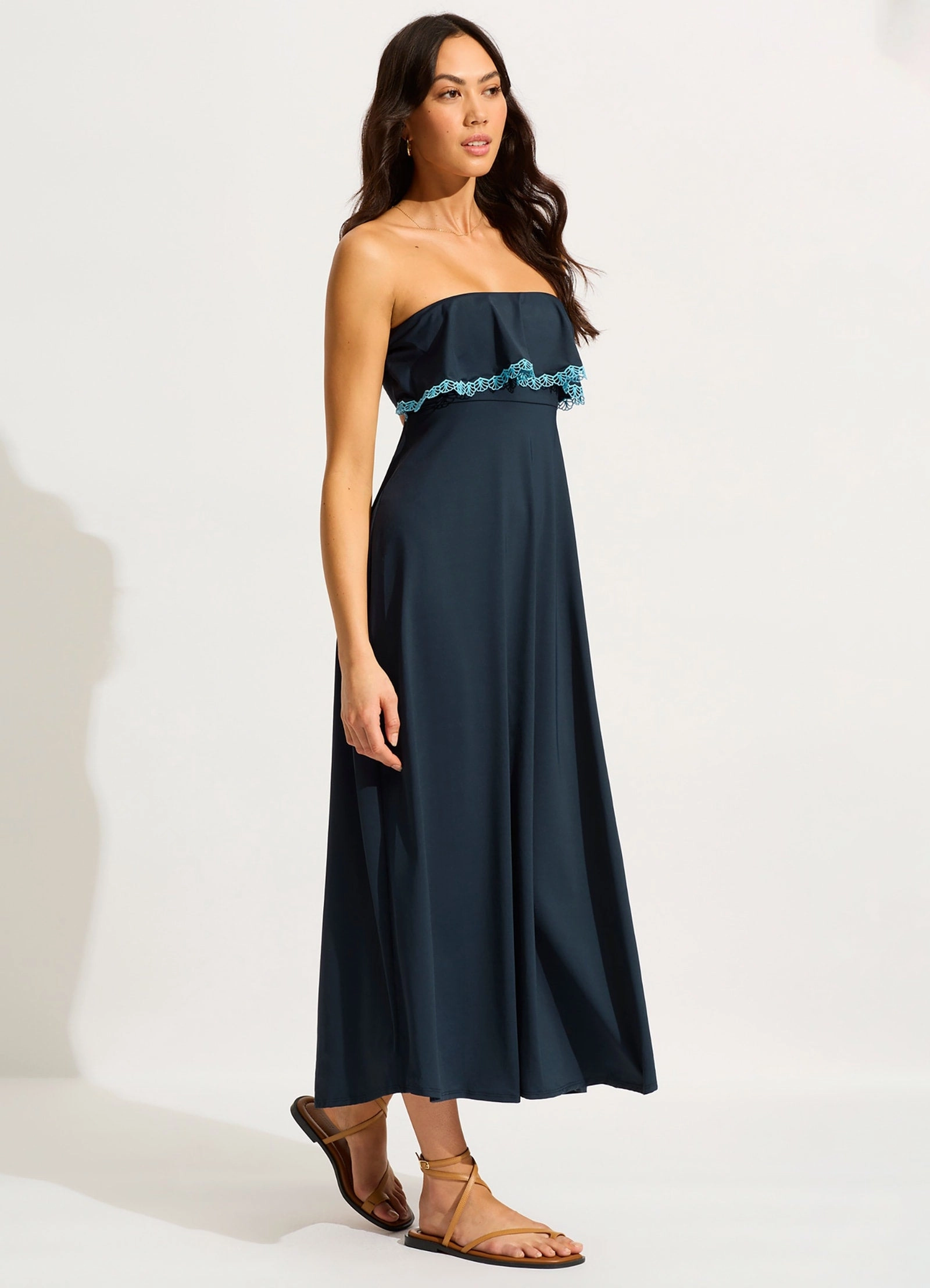 Lucia Frill Midi Dress - True Navy