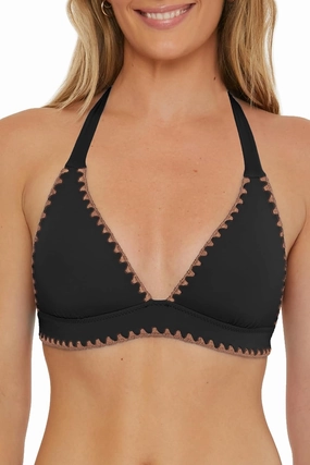 Lucky Brand Women's Marbella Halter Bikini Top, Adjustable, Tie Back, Swimwear Separates
