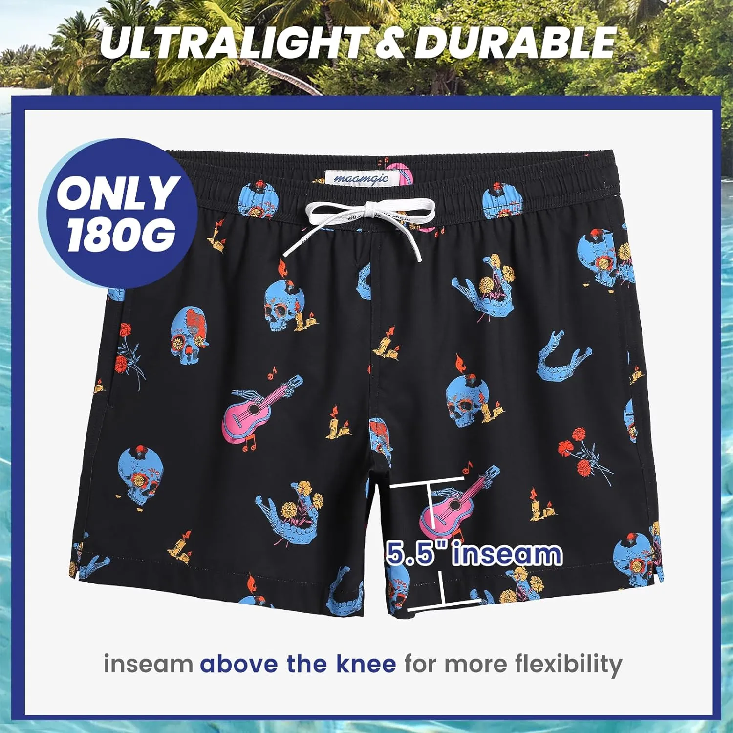 maamgic Mens Boys 80s 90s Vintage 4 Way Stretch Swim Trunks with Mesh Lining Quick Dry Swim Suits Board Shorts