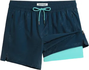 maamgic Mens Swim Trunks with Compression Liner 5 Inch Inseam Quick Dry Board Shorts with Zipper Pockets Swimming Shorts
