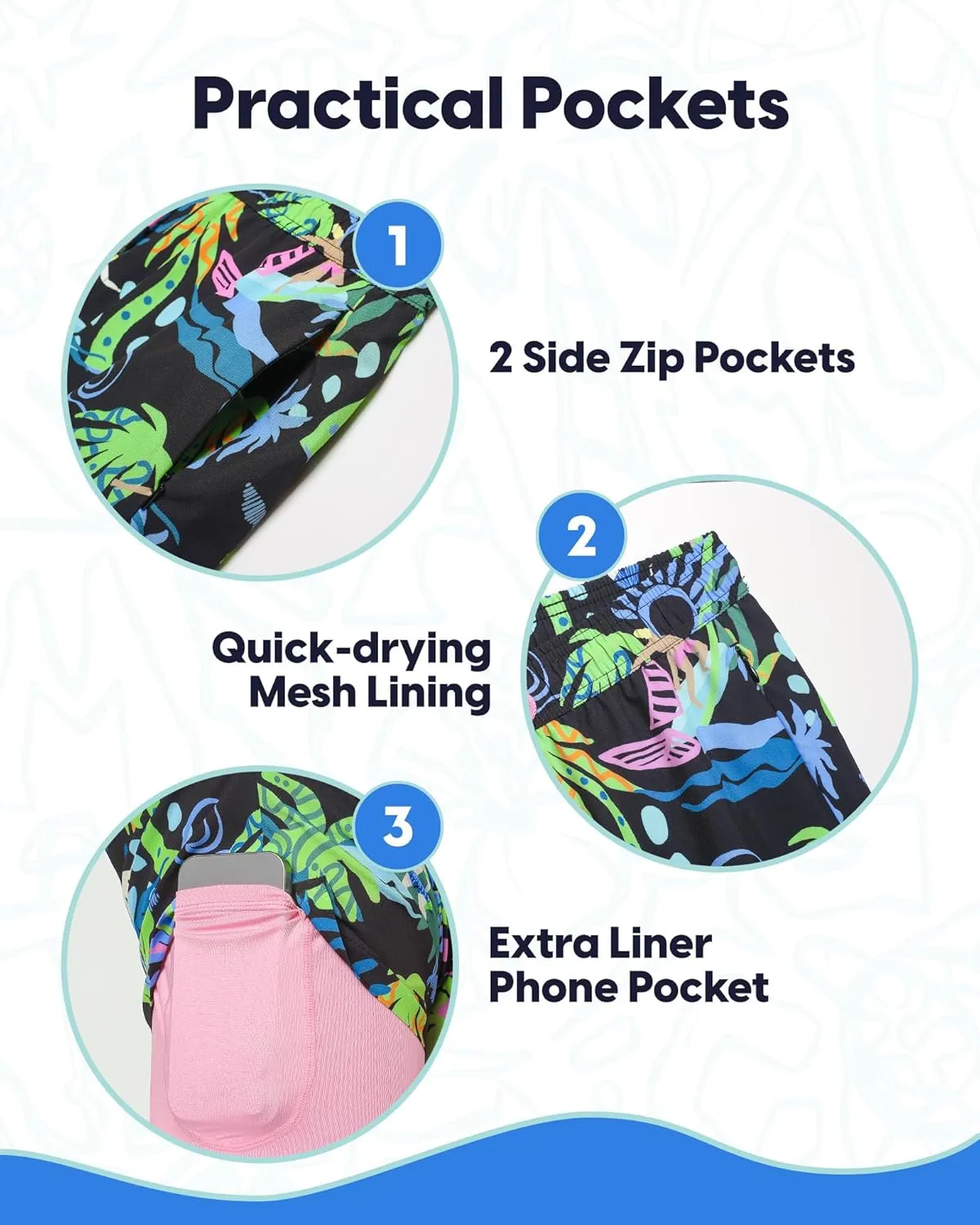 maamgic Mens Swim Trunks with Compression Liner 7" Bathing Suit Quick Dry Swimming Trunks for Men with Zipper Pockets