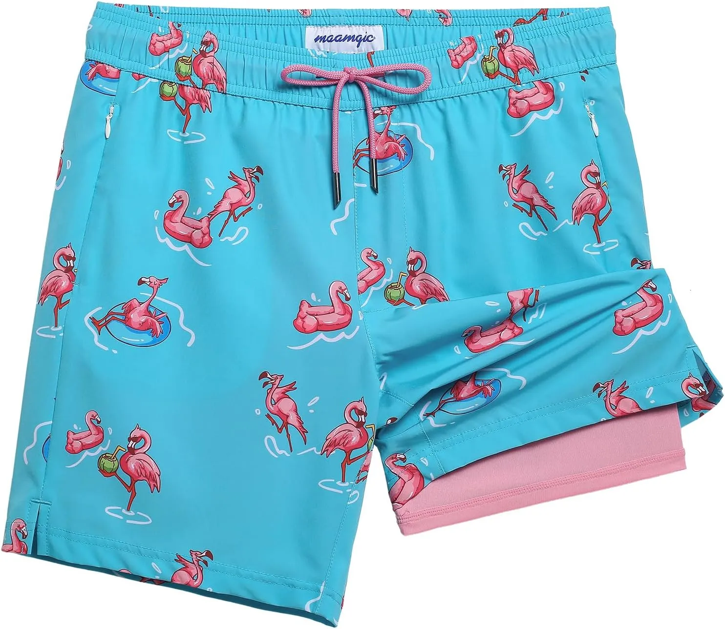 maamgic Mens Swim Trunks with Compression Liner 7" Bathing Suit Quick Dry Swimming Trunks for Men with Zipper Pockets