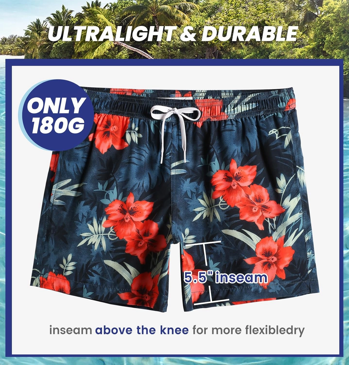 maamgic Mens Boys 80s 90s Vintage 4 Way Stretch Swim Trunks with Mesh Lining Quick Dry Swim Suits Board Shorts