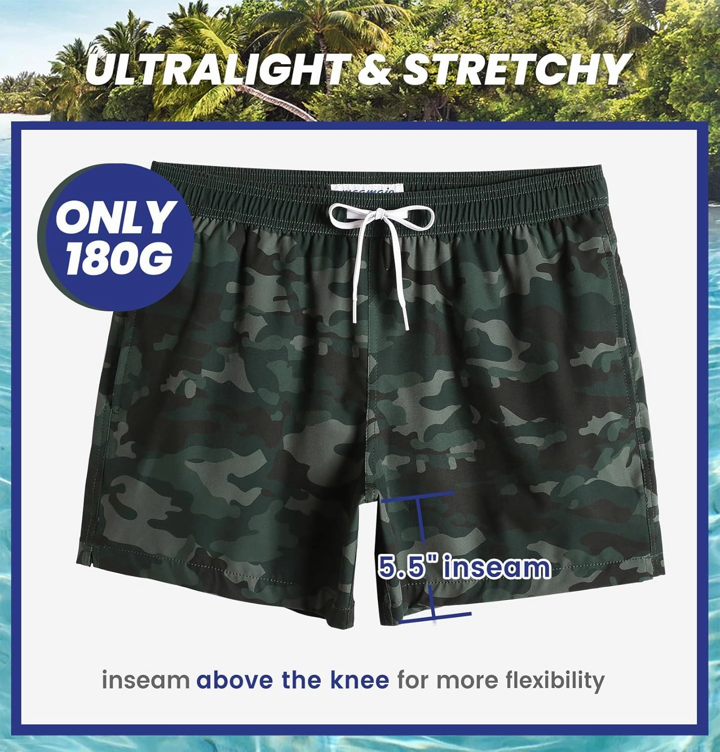maamgic Mens Boys 80s 90s Vintage 4 Way Stretch Swim Trunks with Mesh Lining Quick Dry Swim Suits Board Shorts