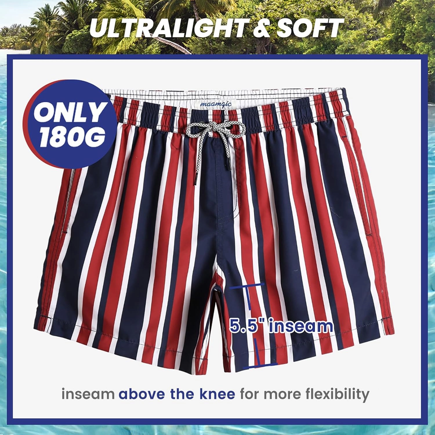 maamgic Mens Swim Trunks 5" with Mesh Lining Quick Dry Bathing Suits for Men Swim Shorts Swimwear