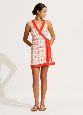 Marbella Mini Wrap Dress - Flame