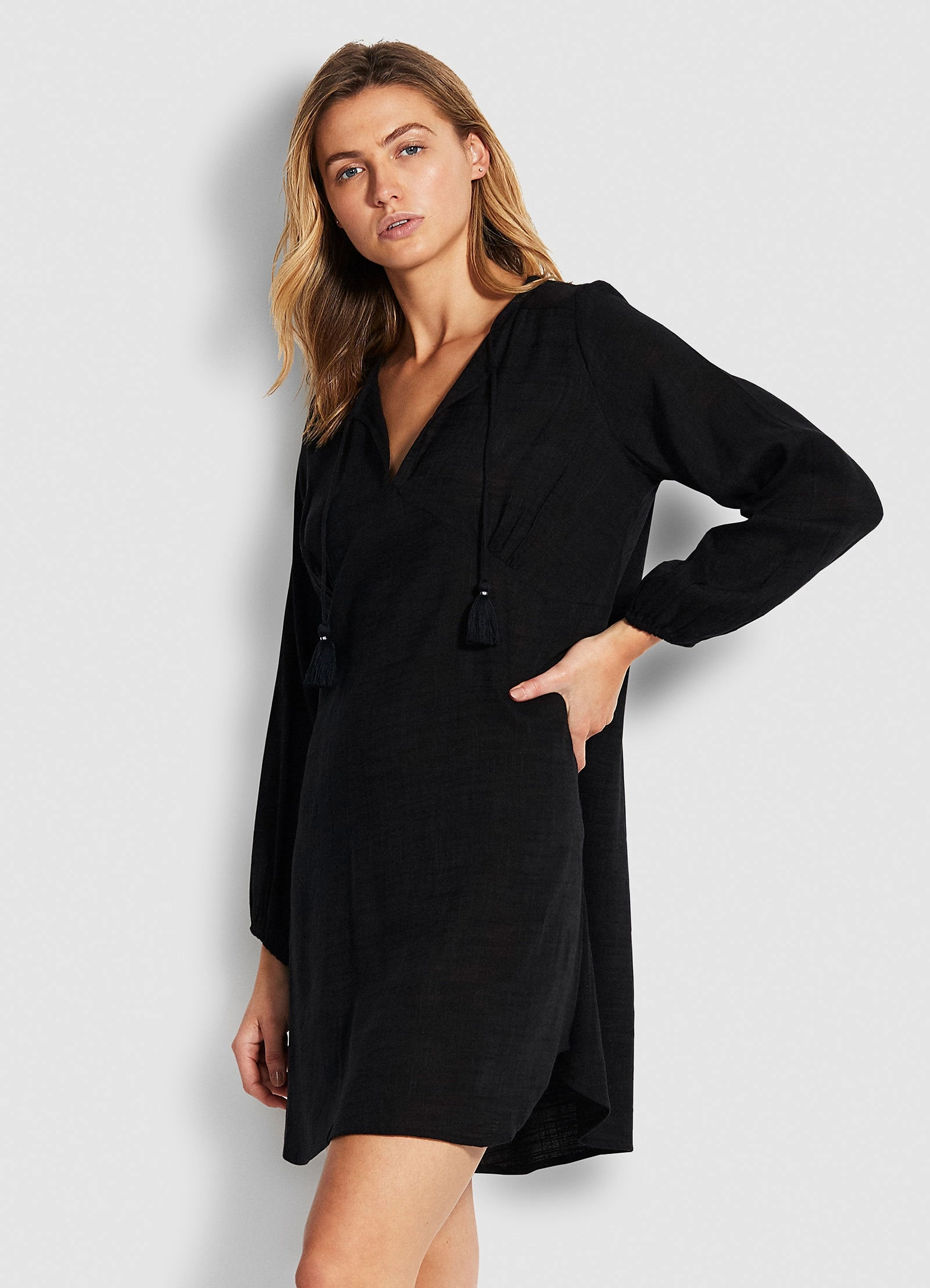 Marcie Peasant Sleeve Dress - Black