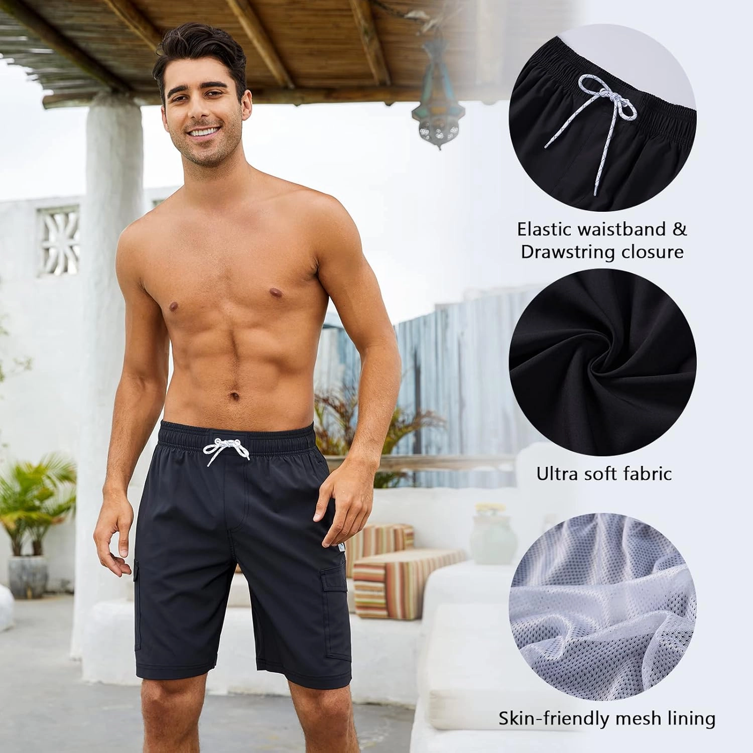 Men's 9" Swim Trunks UPF 50  Quick Dry Beach Board Shorts with Mesh Lining Lightweight Bathing Suits