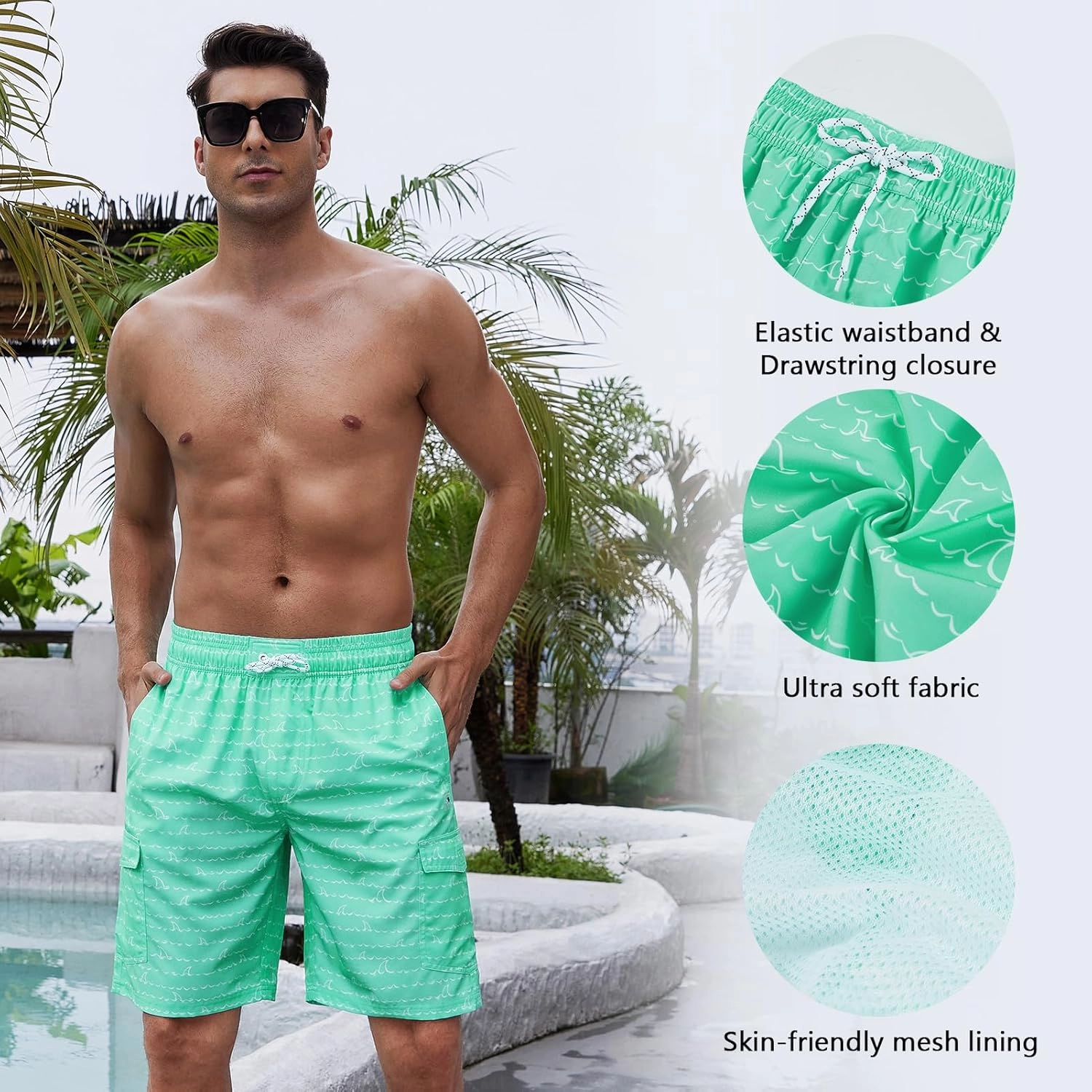 Men's 9" Swim Trunks UPF 50  Quick Dry Beach Board Shorts with Mesh Lining Lightweight Bathing Suits
