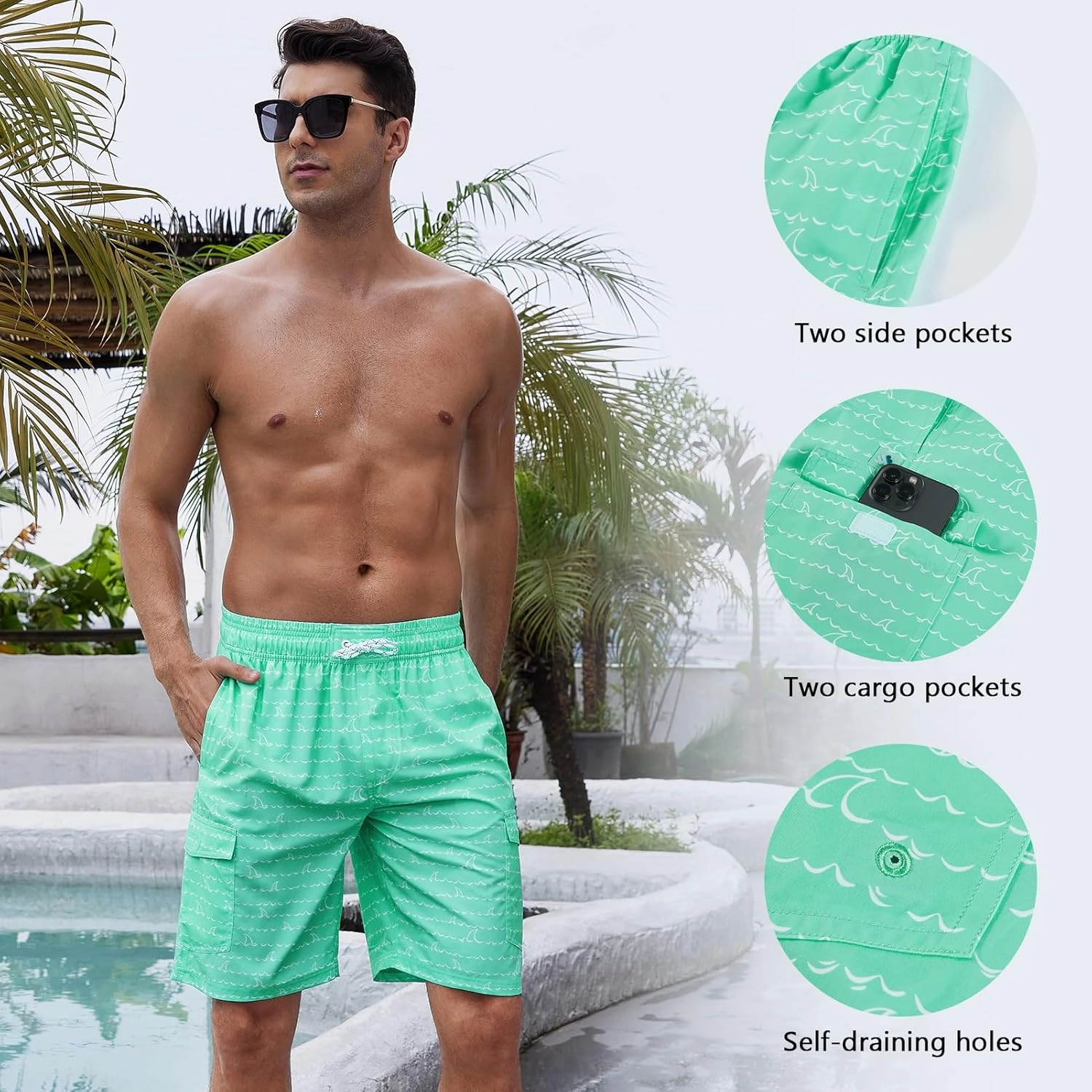 Men's 9" Swim Trunks UPF 50  Quick Dry Beach Board Shorts with Mesh Lining Lightweight Bathing Suits