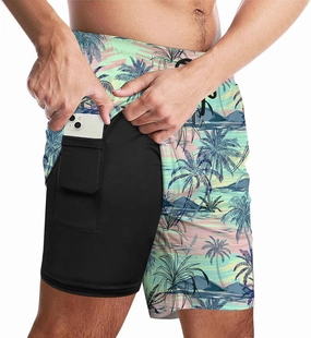 Men's Funny Cat Riding Unicorn with Gun Swim Trunks Boardshort Beach Shorts
