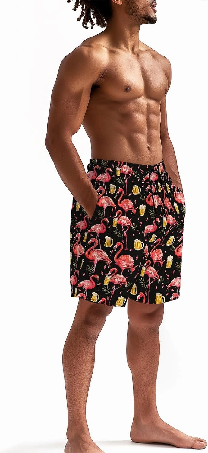 Men's Funny Cat Riding Unicorn with Gun Swim Trunks Boardshort Beach Shorts