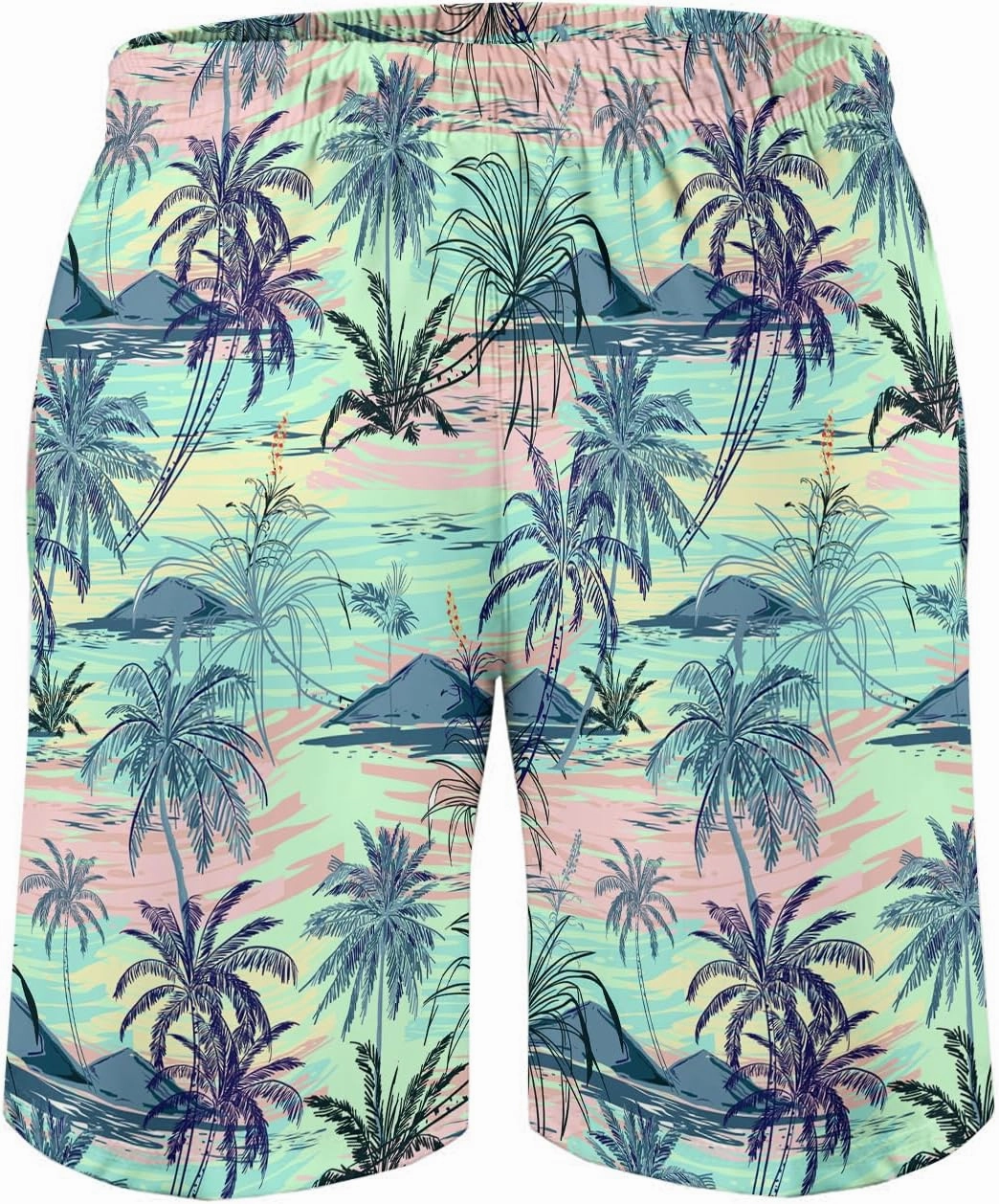 Men's Funny Cat Riding Unicorn with Gun Swim Trunks Boardshort Beach Shorts