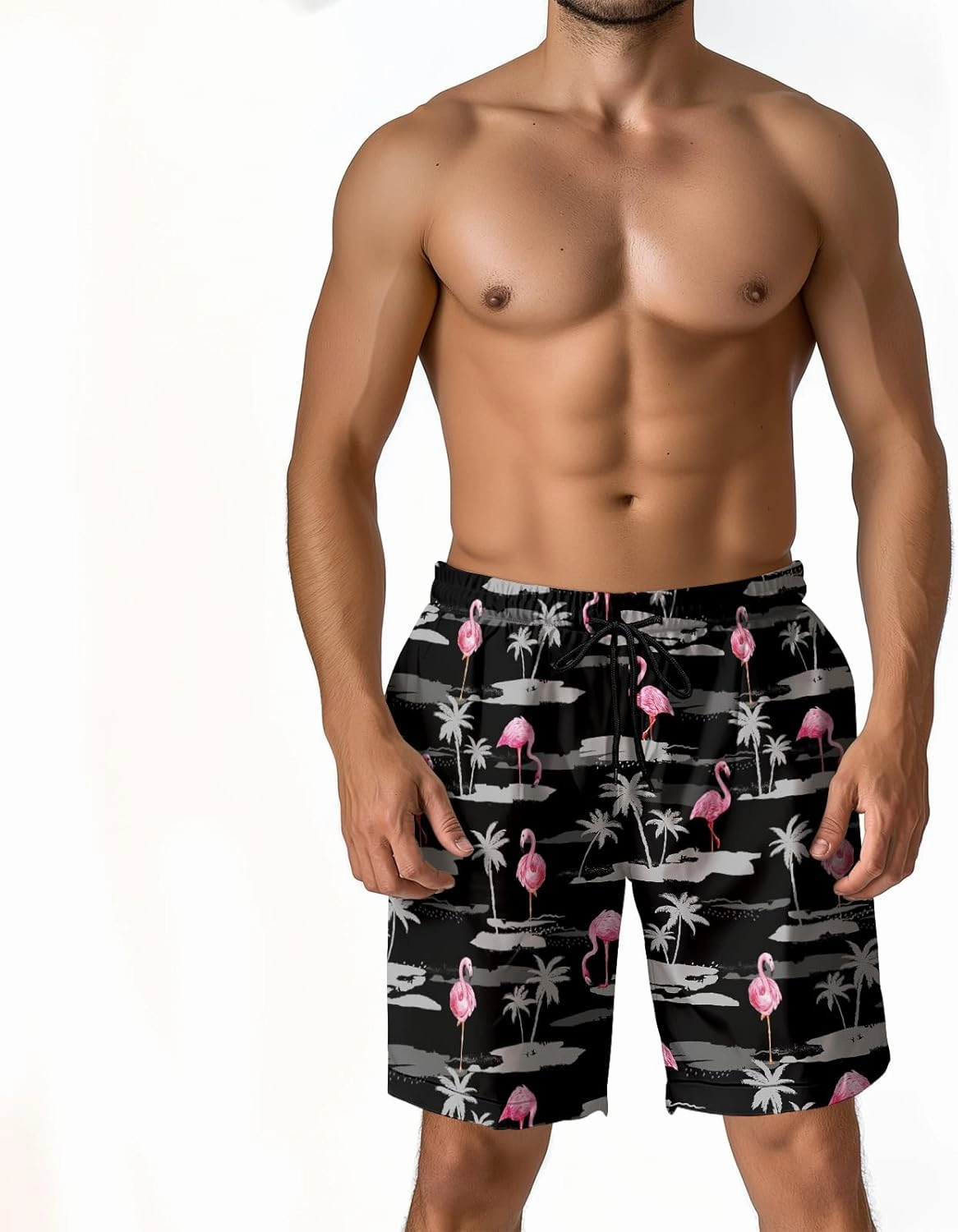 Men's Funny Cat Riding Unicorn with Gun Swim Trunks Boardshort Beach Shorts