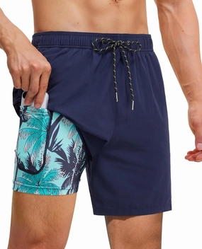 Men's Swim Trunks 7 Inch with Compression Liner 2 in 1 Swim Shorts Stretch Quick Dry Bathing Suits with Pockets