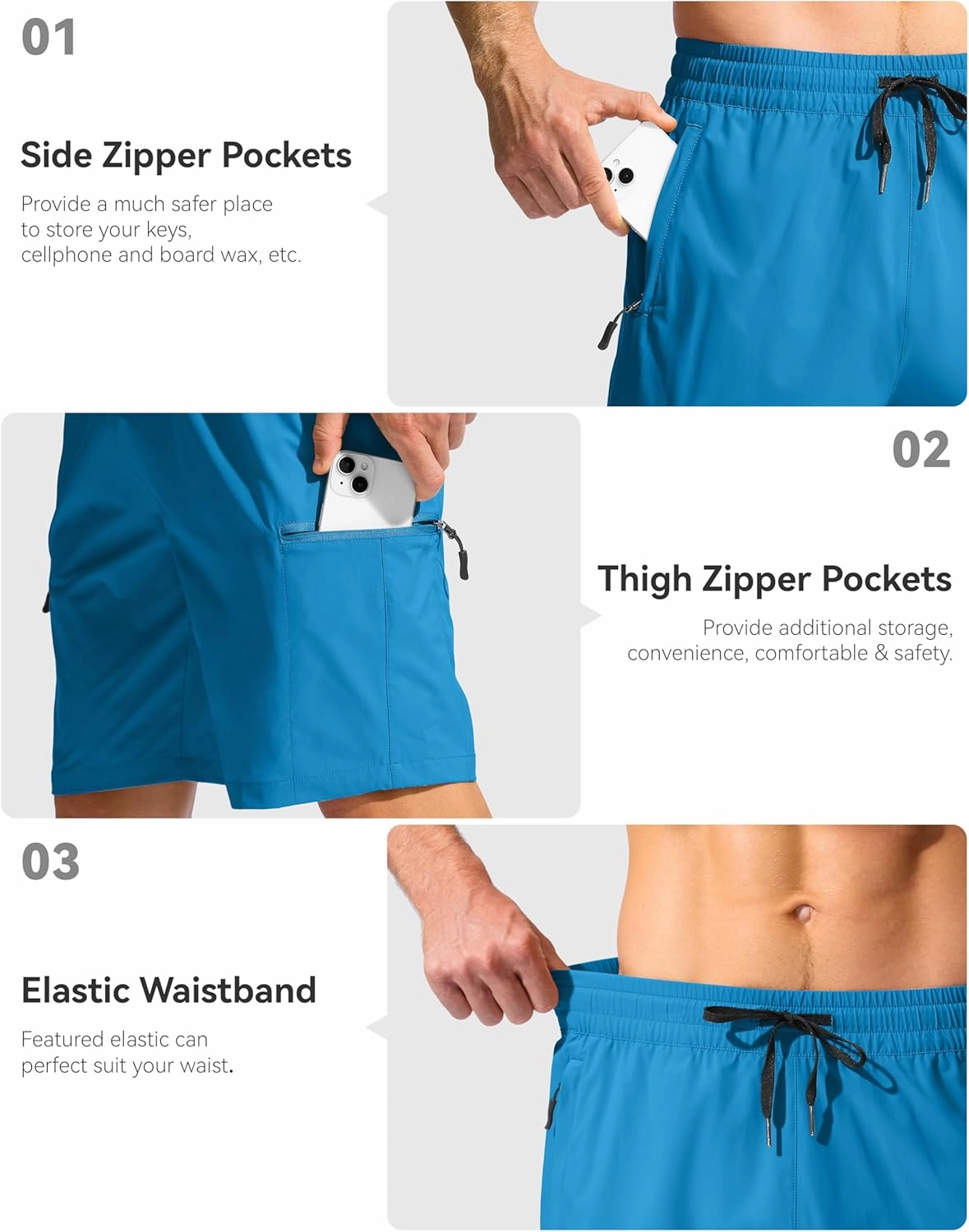 Men's Swim Trunks 9" Quick Dry Beach Shorts with 4 Zipper Pockets Board Shorts Bathing Suit Men - No Mesh Liner