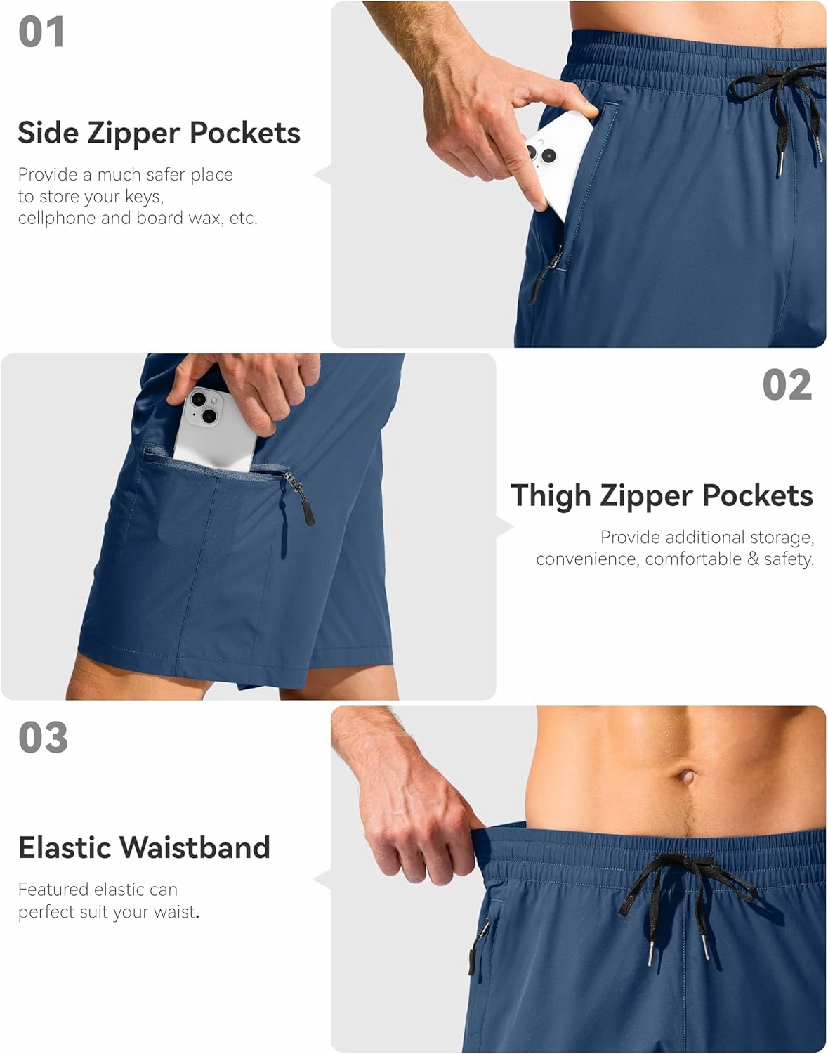 Men's Swim Trunks 9" Quick Dry Beach Shorts with 4 Zipper Pockets Board Shorts Bathing Suit Men - No Mesh Liner