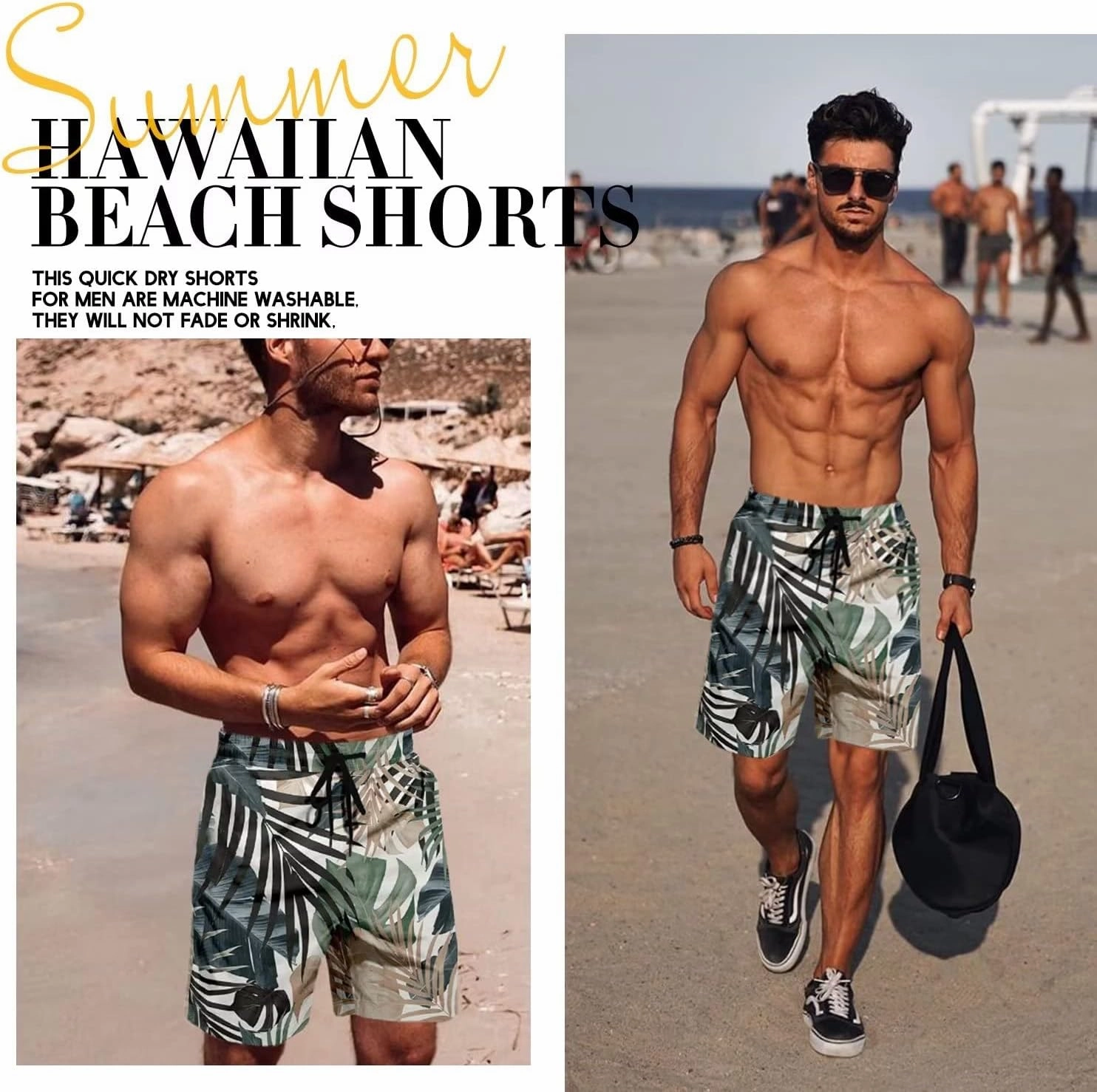 Men's Swim Trunks Hawaiian Bathing Mesh Lining Suit Swimsuits Beach Shorts with Pockets