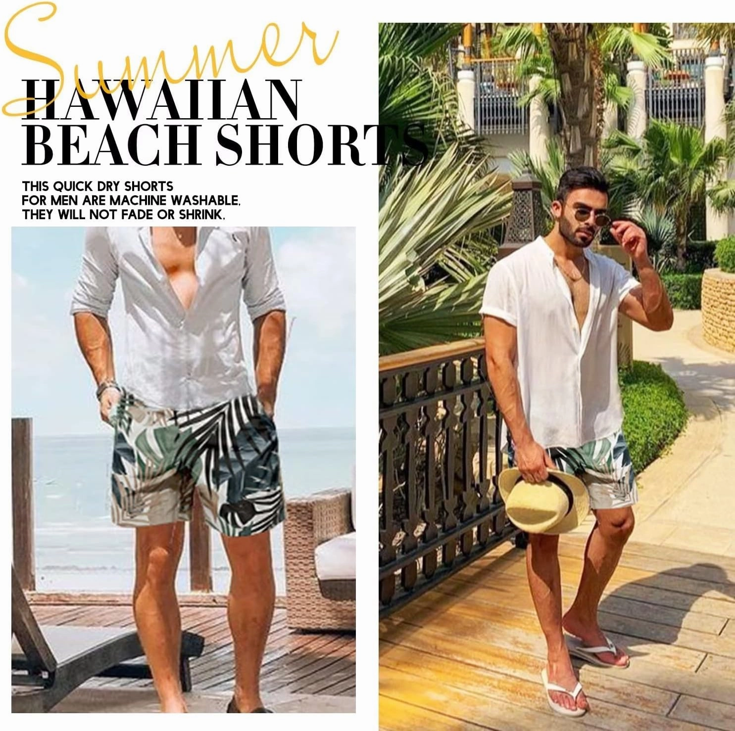Men's Swim Trunks Hawaiian Bathing Mesh Lining Suit Swimsuits Beach Shorts with Pockets