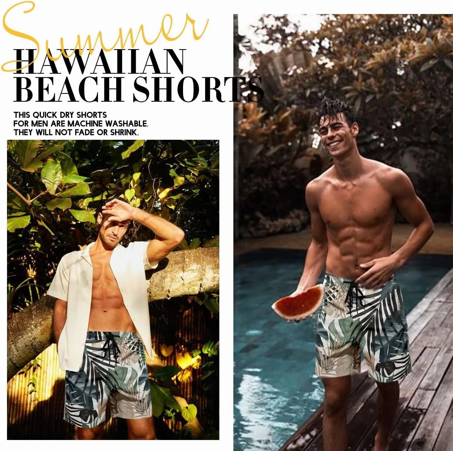 Men's Swim Trunks Hawaiian Bathing Mesh Lining Suit Swimsuits Beach Shorts with Pockets