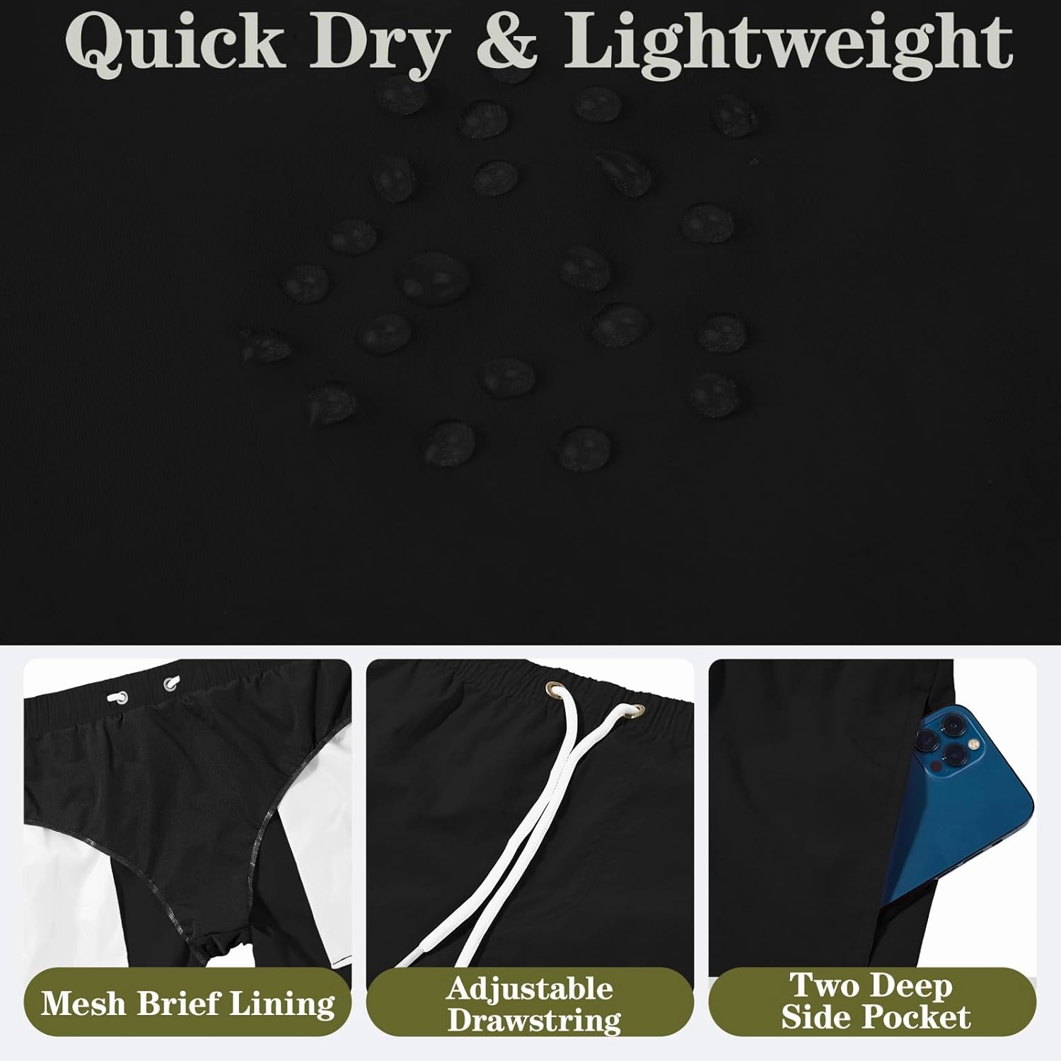 Men's Swim Trunks Quick Dry Board Shorts Bathing Suit Swimwear Swim Shorts with Mesh Lining