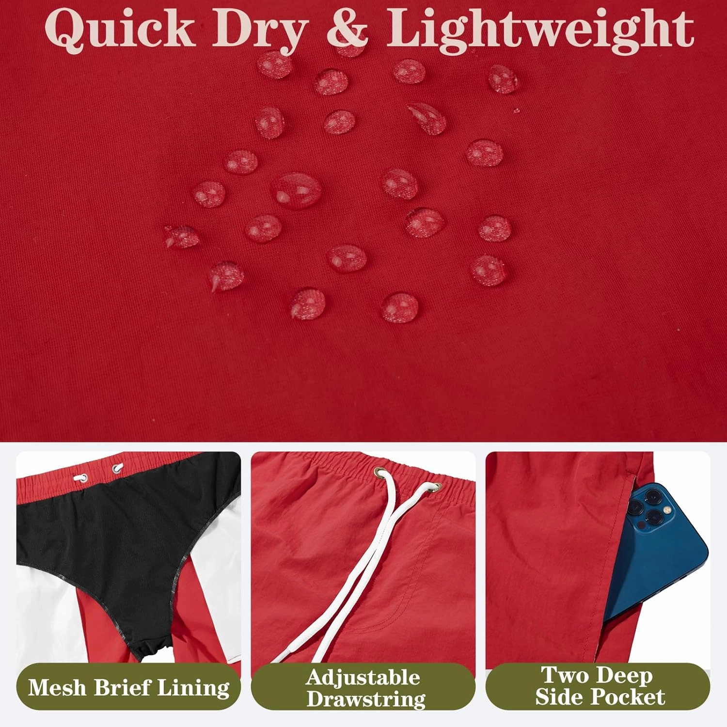 Men's Swim Trunks Quick Dry Board Shorts Bathing Suit Swimwear Swim Shorts with Mesh Lining