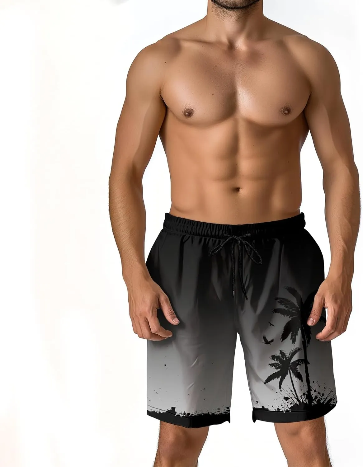 Men's Funny Cat Riding Unicorn with Gun Swim Trunks Boardshort Beach Shorts