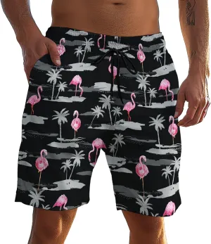 Men's Funny Cat Riding Unicorn with Gun Swim Trunks Boardshort Beach Shorts