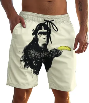 Men's Funny Cat Riding Unicorn with Gun Swim Trunks Boardshort Beach Shorts