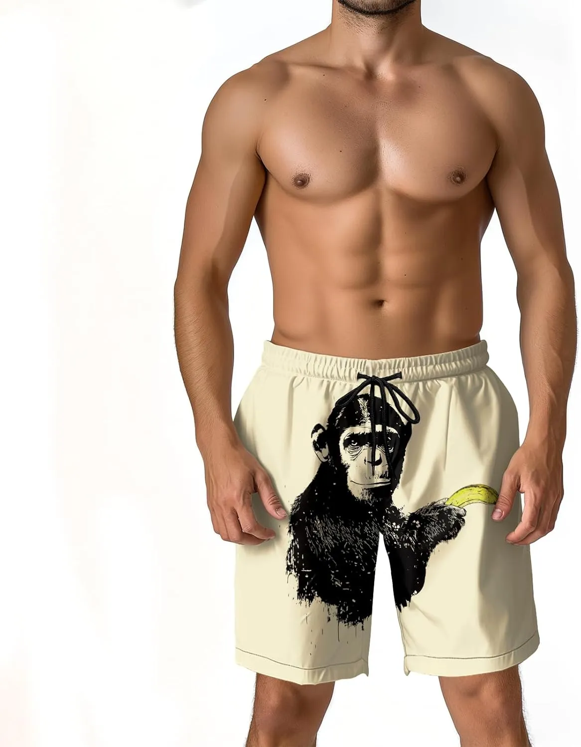 Men's Funny Cat Riding Unicorn with Gun Swim Trunks Boardshort Beach Shorts