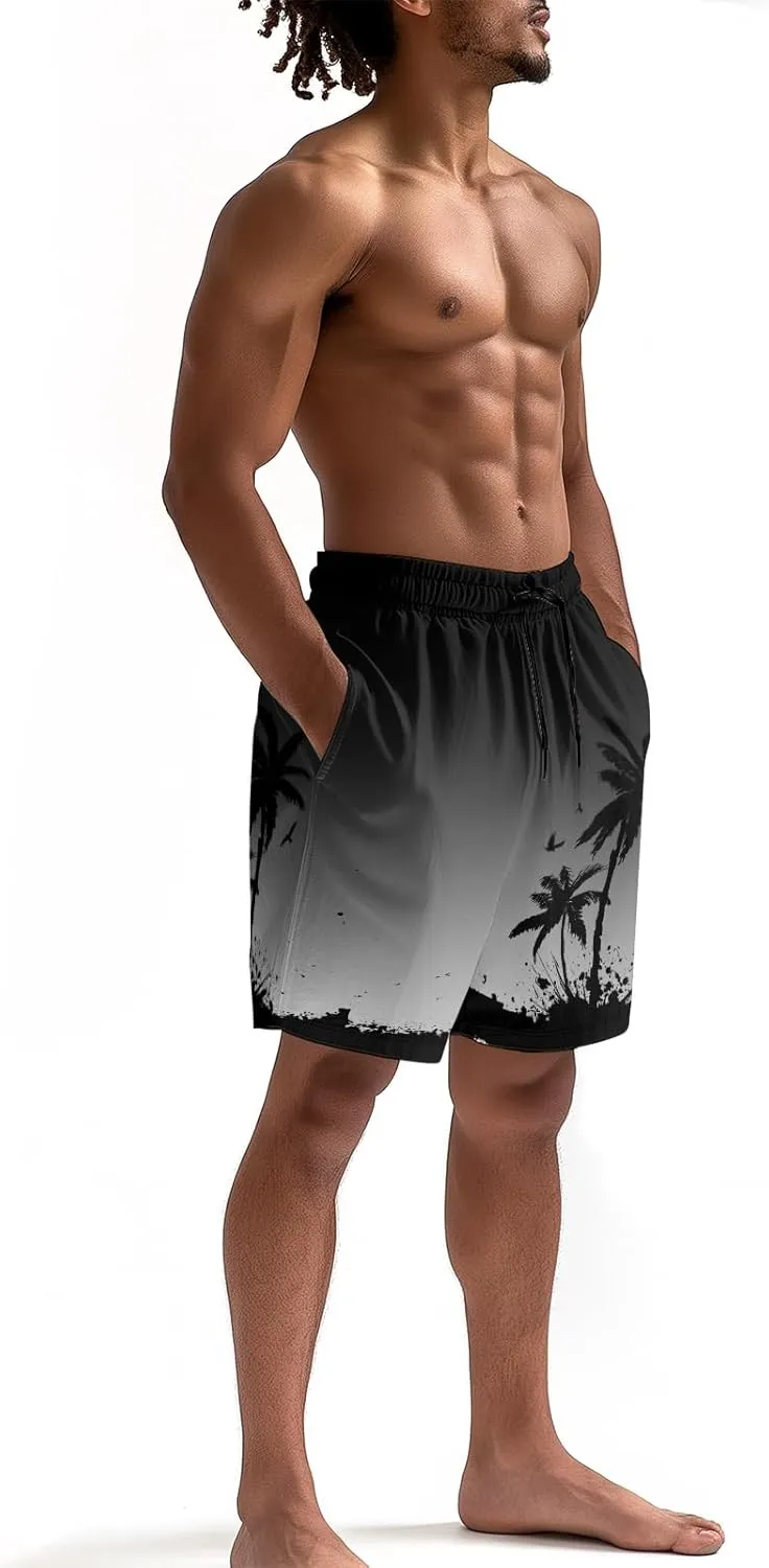 Men's Funny Cat Riding Unicorn with Gun Swim Trunks Boardshort Beach Shorts