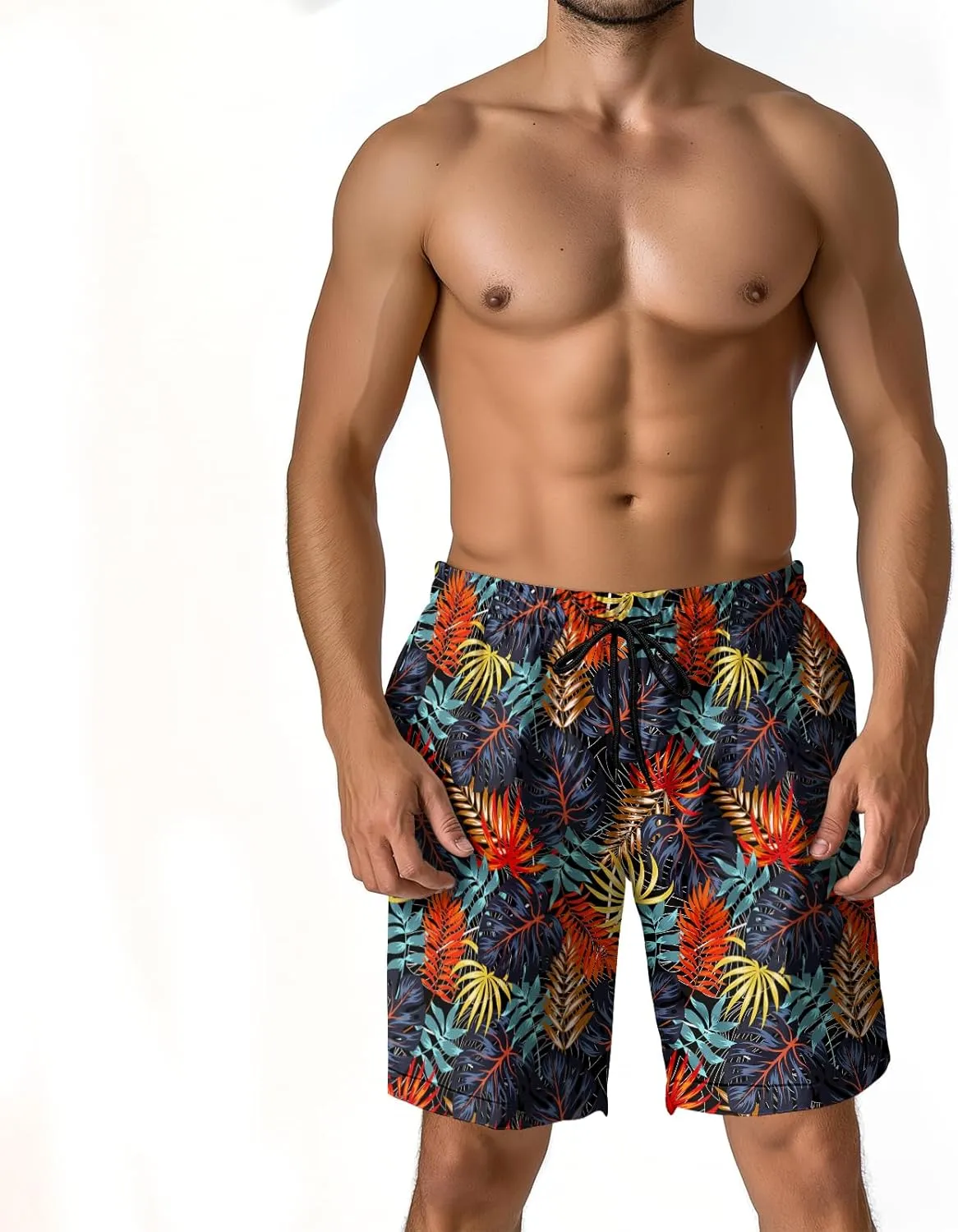 Men's Funny Cat Riding Unicorn with Gun Swim Trunks Boardshort Beach Shorts