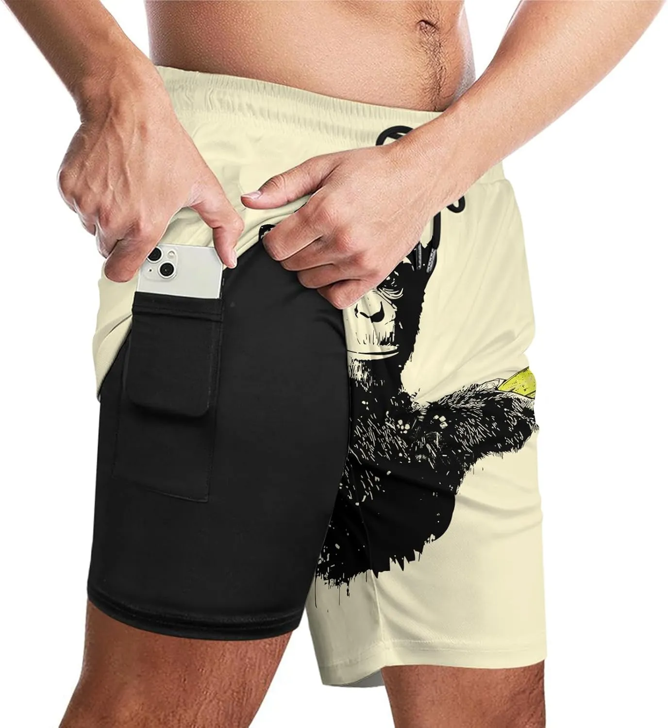 Men's Funny Cat Riding Unicorn with Gun Swim Trunks Boardshort Beach Shorts