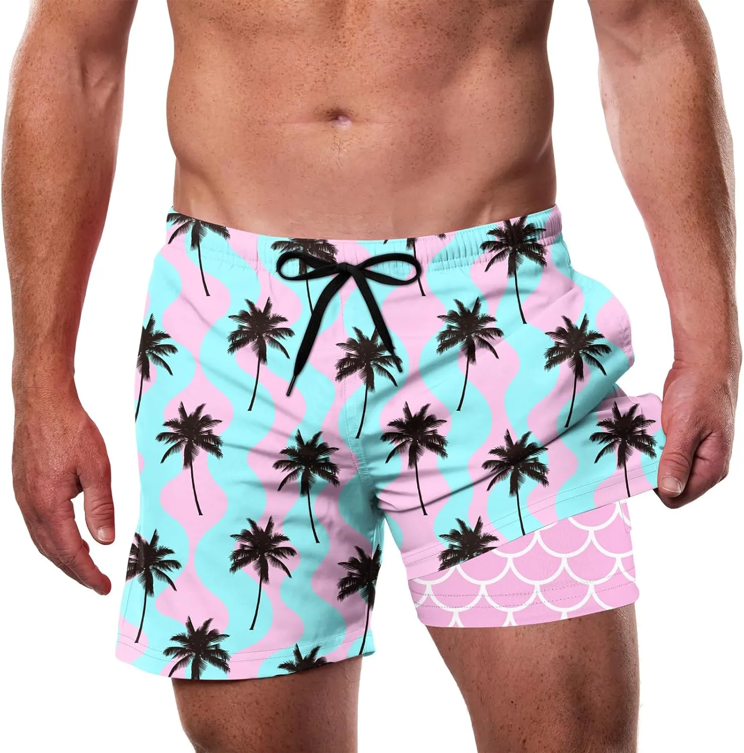 Men's Swim Trunks 5.5 Inch Bathing Suits for Men 2 in 1 Board Shorts with Compression Liner
