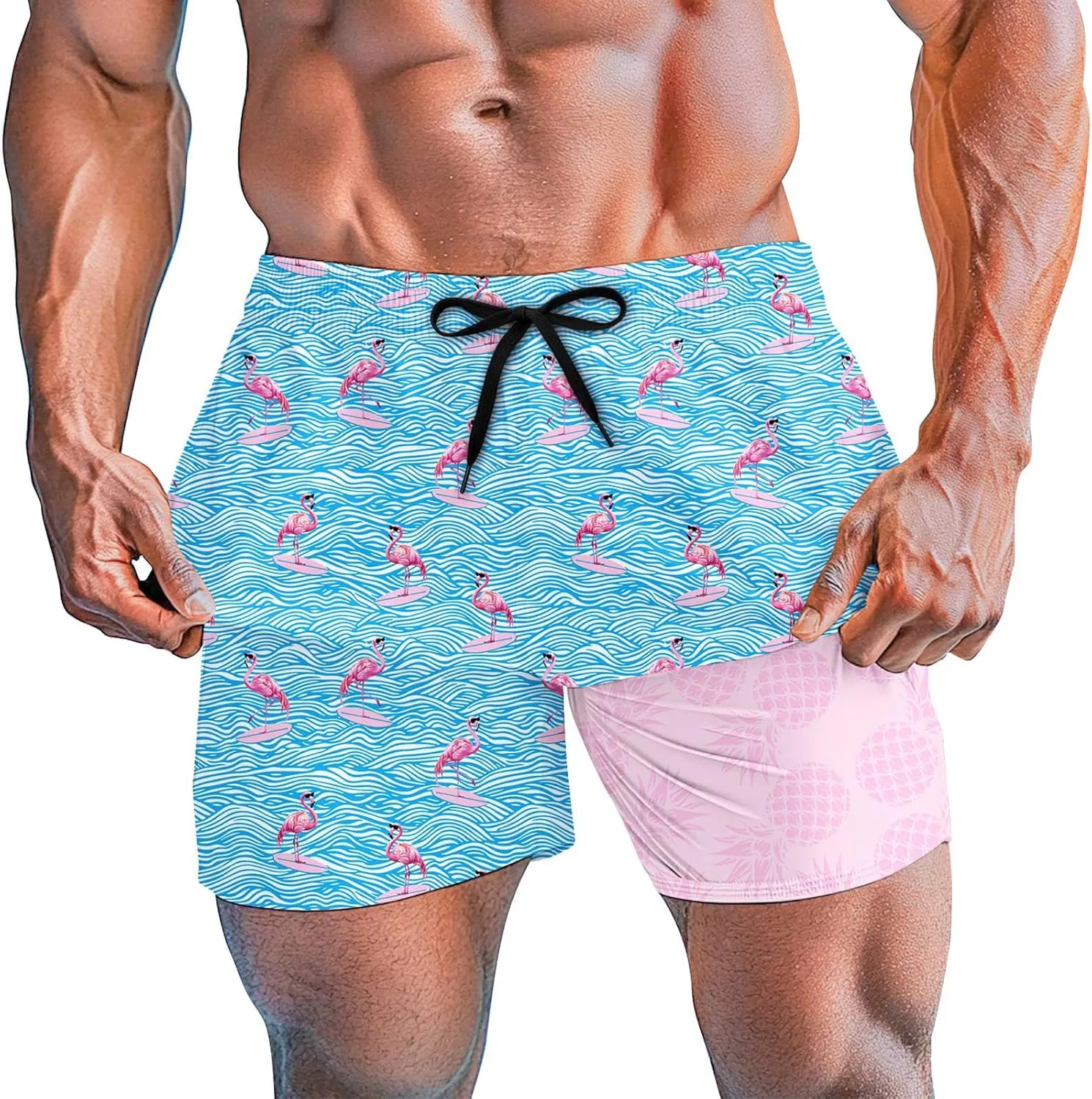 Men's Swim Trunks 5.5 Inch Bathing Suits for Men 2 in 1 Board Shorts with Compression Liner