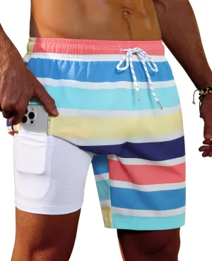 Men's Swim Trunks 7 Inch with Compression Liner 2 in 1 Swim Shorts Stretch Quick Dry Bathing Suits with Pockets