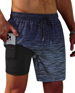 Men's Swim Trunks 7 Inch with Compression Liner 2 in 1 Swim Shorts Stretch Quick Dry Bathing Suits with Pockets
