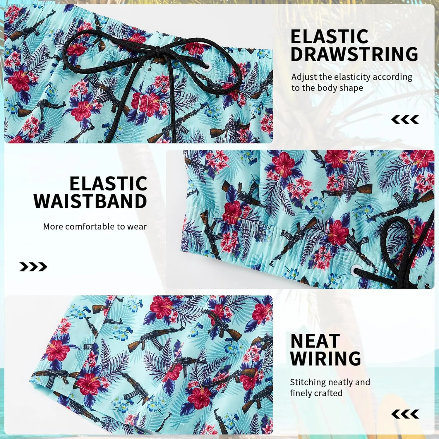 Mens Swim Trunks 9 Inch Inseam Stretch Board Shorts Built-in Quick Dry Swimwear Bathing Suits with Compression Liner