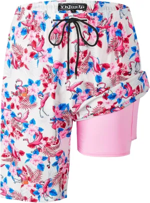 Mens Swim Trunks 9 Inch Inseam Stretch Board Shorts Built-in Quick Dry Swimwear Bathing Suits with Compression Liner