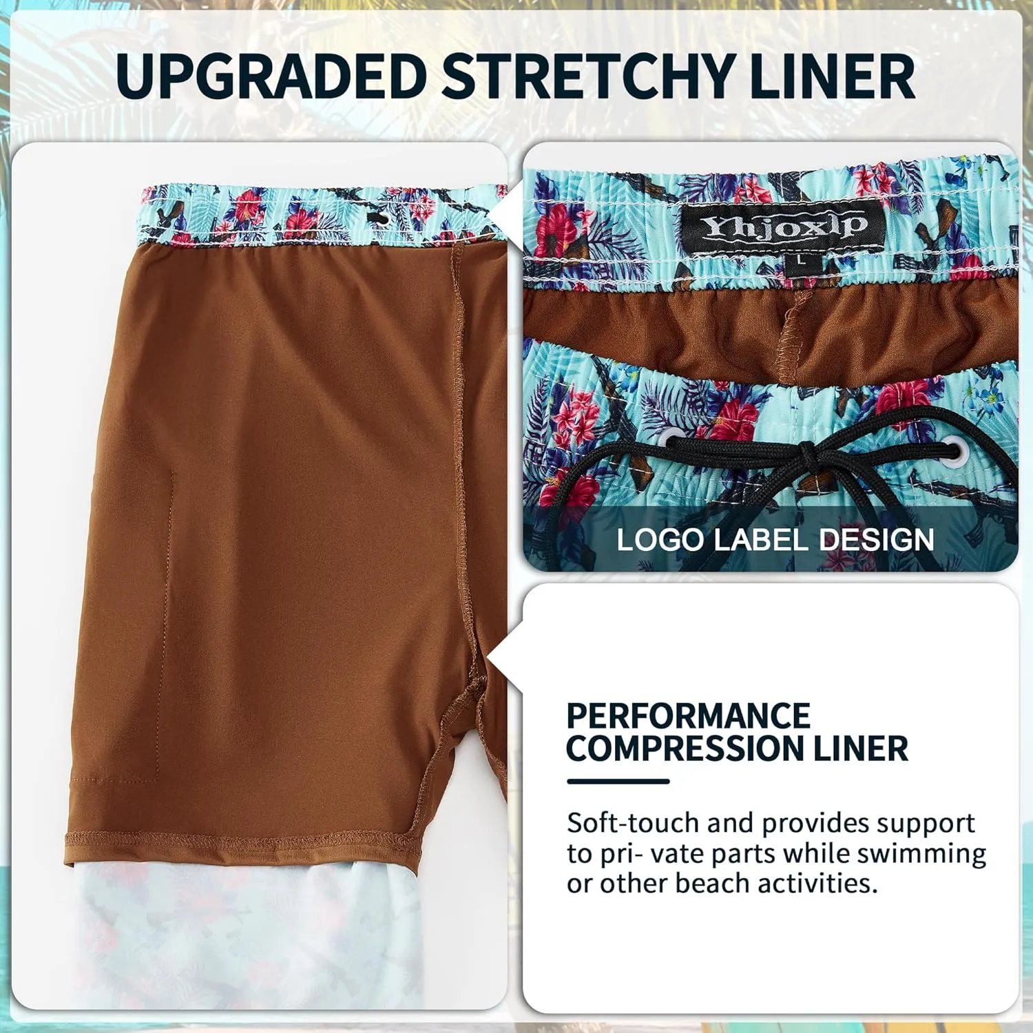 Mens Swim Trunks 9 Inch Inseam Stretch Board Shorts Built-in Quick Dry Swimwear Bathing Suits with Compression Liner