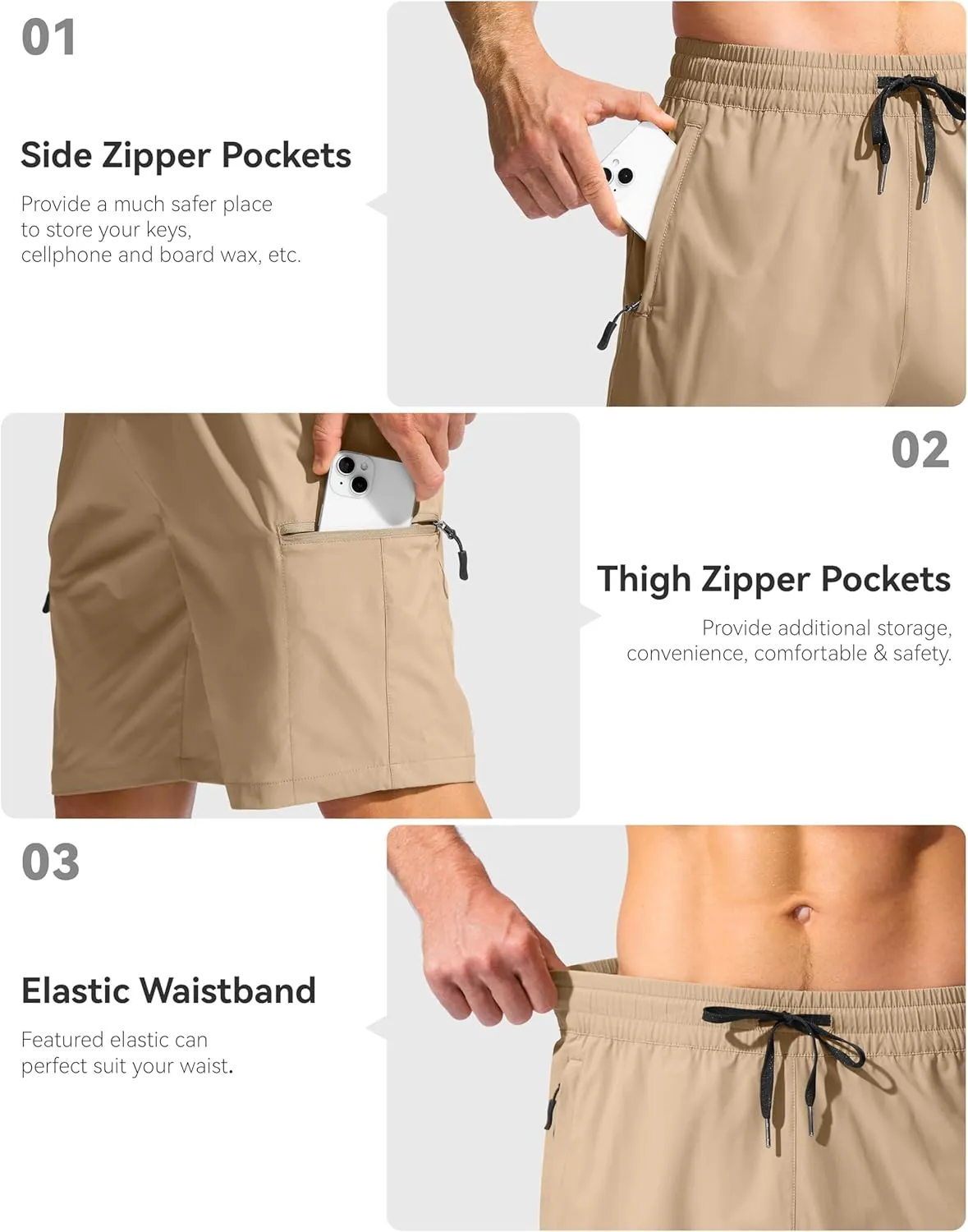 Men's Swim Trunks 9" Quick Dry Beach Shorts with 4 Zipper Pockets Board Shorts Bathing Suit Men - No Mesh Liner