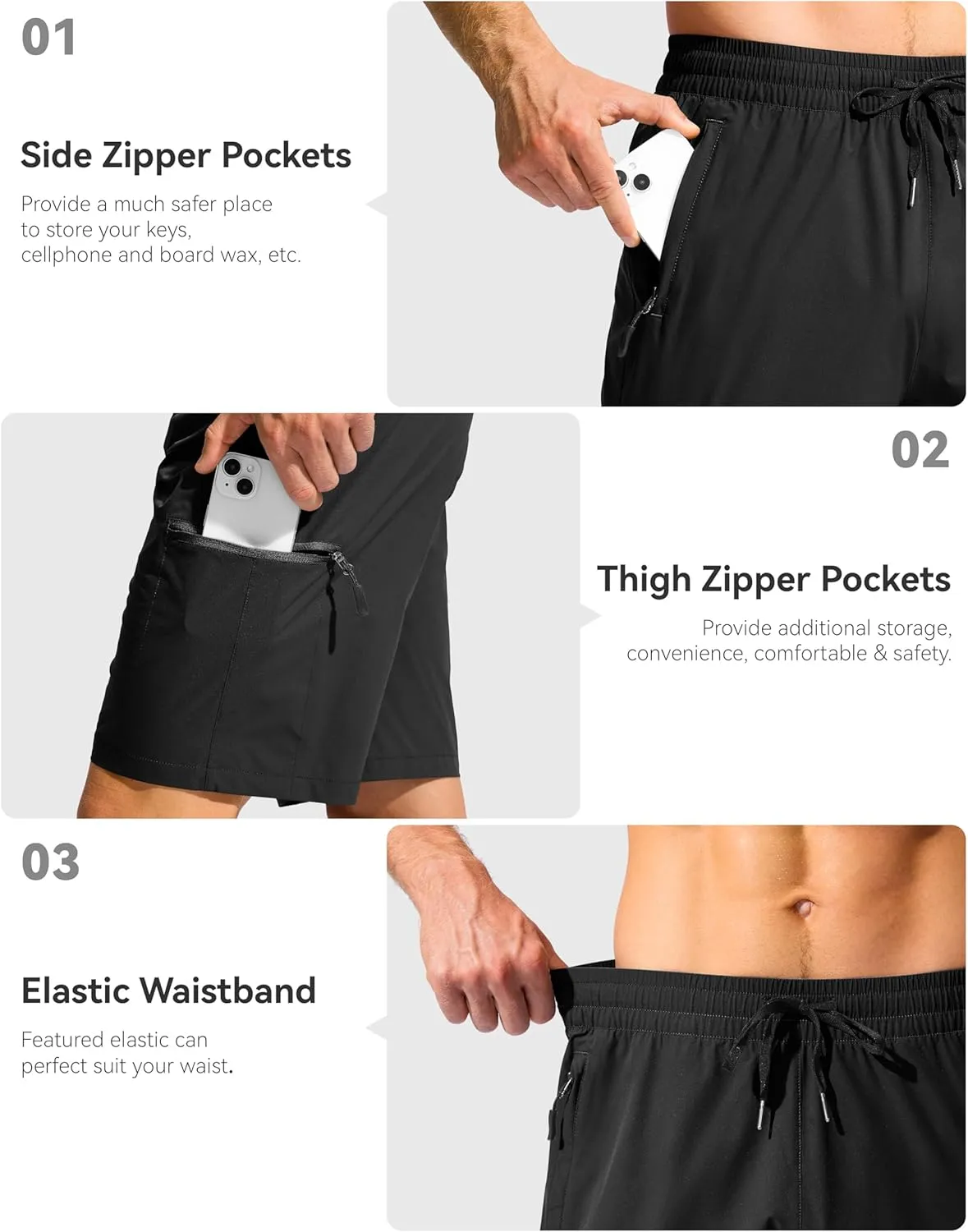 Men's Swim Trunks 9" Quick Dry Beach Shorts with 4 Zipper Pockets Board Shorts Bathing Suit Men - No Mesh Liner